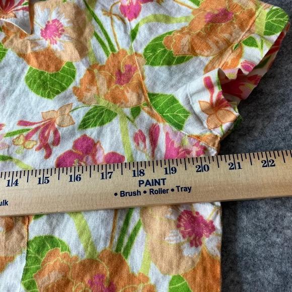 Lands End Tropical Linen Shirt Womens‎ Size 12 Floral Short Sleeve Button Up - Picture 8 of 10